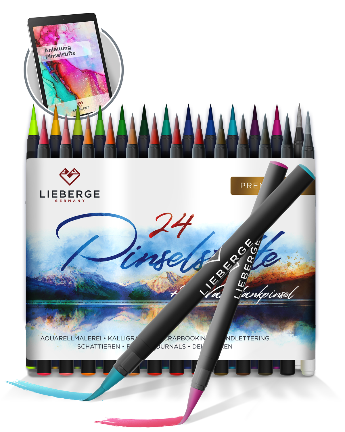 Pinselstifte-Set | 24 Stifte + 2 Wassertankpinsel
